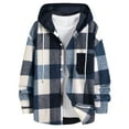 thumbnail image 2 of Flannels for Men Trendy Button Up Plaid Hooded Jackets with Drawcord Long Sleeve Cpzy Casual Coat Outerwear (L, Navy), 2 of 7
