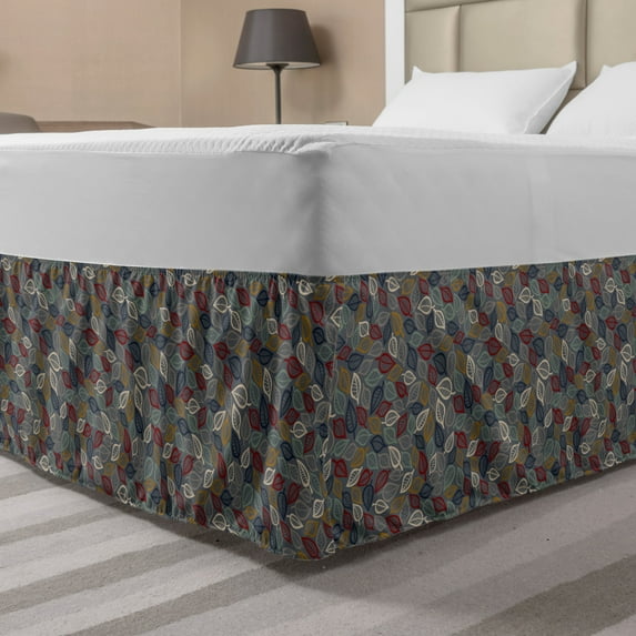 Autumn Bed Skirt, Bunch of Various Colored Faded Leaves Deciduous Trees Fall Season Plants Foliage Art, Elastic Bedskirt Dust Ruffle Wrap Around for Bedding Decor, 4 Sizes, Multicolor, by Ambesonne