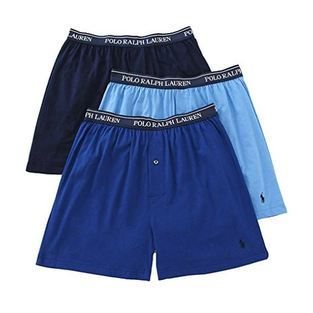 Polo Ralph Lauren Classic Fit 100% Cotton Knit Boxers - 3 Pack (Lckb)  (Small, Assorted Blue) 
