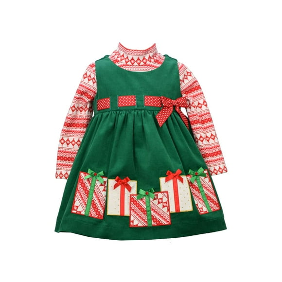 Bonnie Jean Holiday Christmas Dress - Green Corduroy Jumper Dress for Baby, Toddler and Little Girls, Green, 3-6 Months