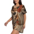 thumbnail image 2 of Kdxio Vintage Shiba Inu Art Print Pajamas Sets for Women Short-Sleeved Pjs with Lounge Shorts Two Piece Sleepwear S-4XL, 2 of 5