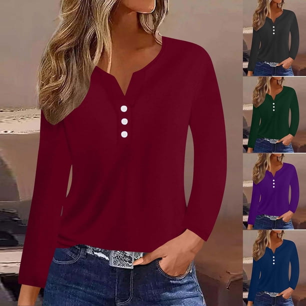 Sudadera con capucha de lino,Blusa de verano con cuello en V para mujer, túnica informal con botones, manga larga de poliéster, tejido ligero y transpirable, ideal para uso diario, sopatenor