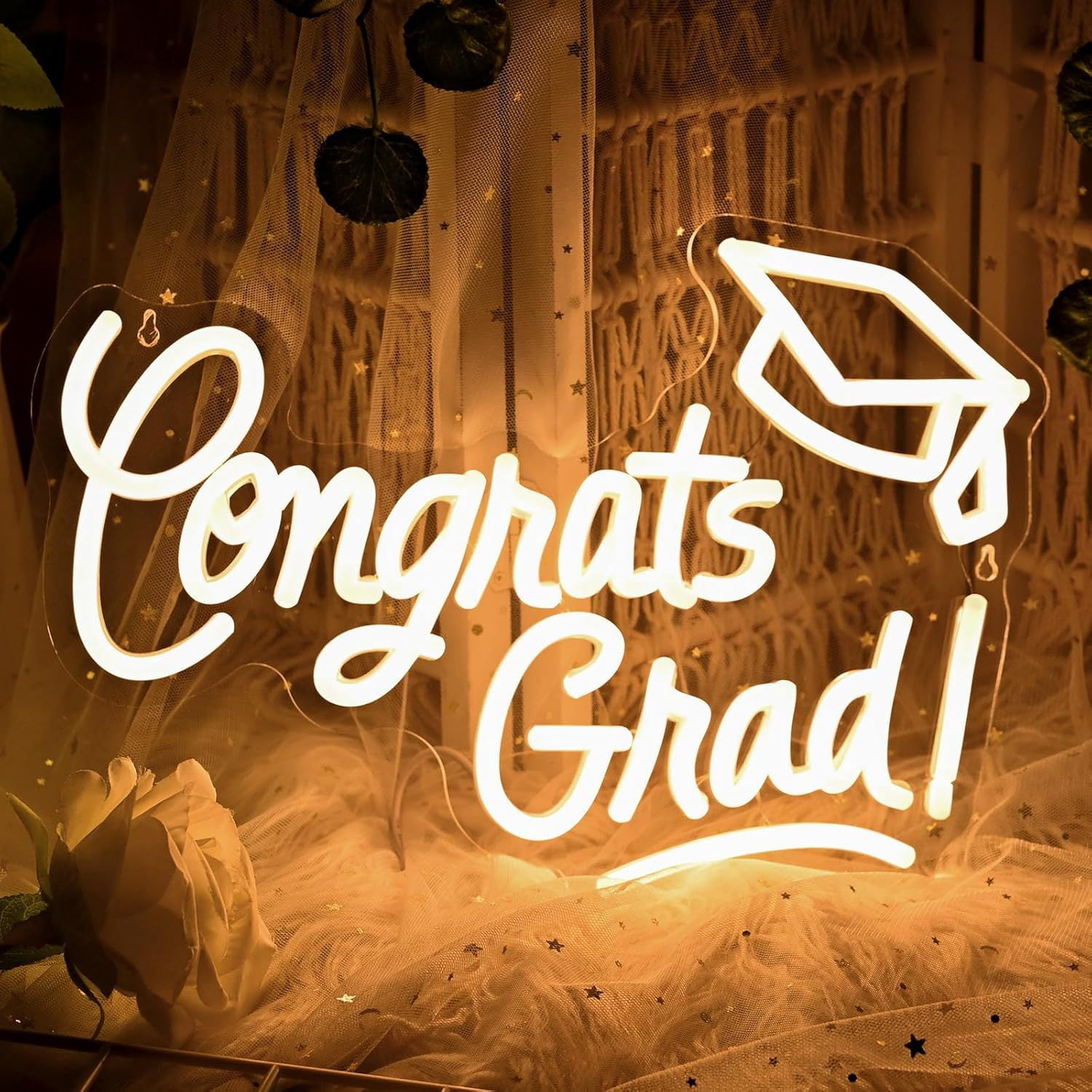 Congrats Grad Neon Sign W/ Graduation Cap,Congrats Grad Sign for Backdrop,Grad Neon Lights for Bedroom,Graduation Led Signs Class of 2026,Graduation Gift for Room Dorm Decor