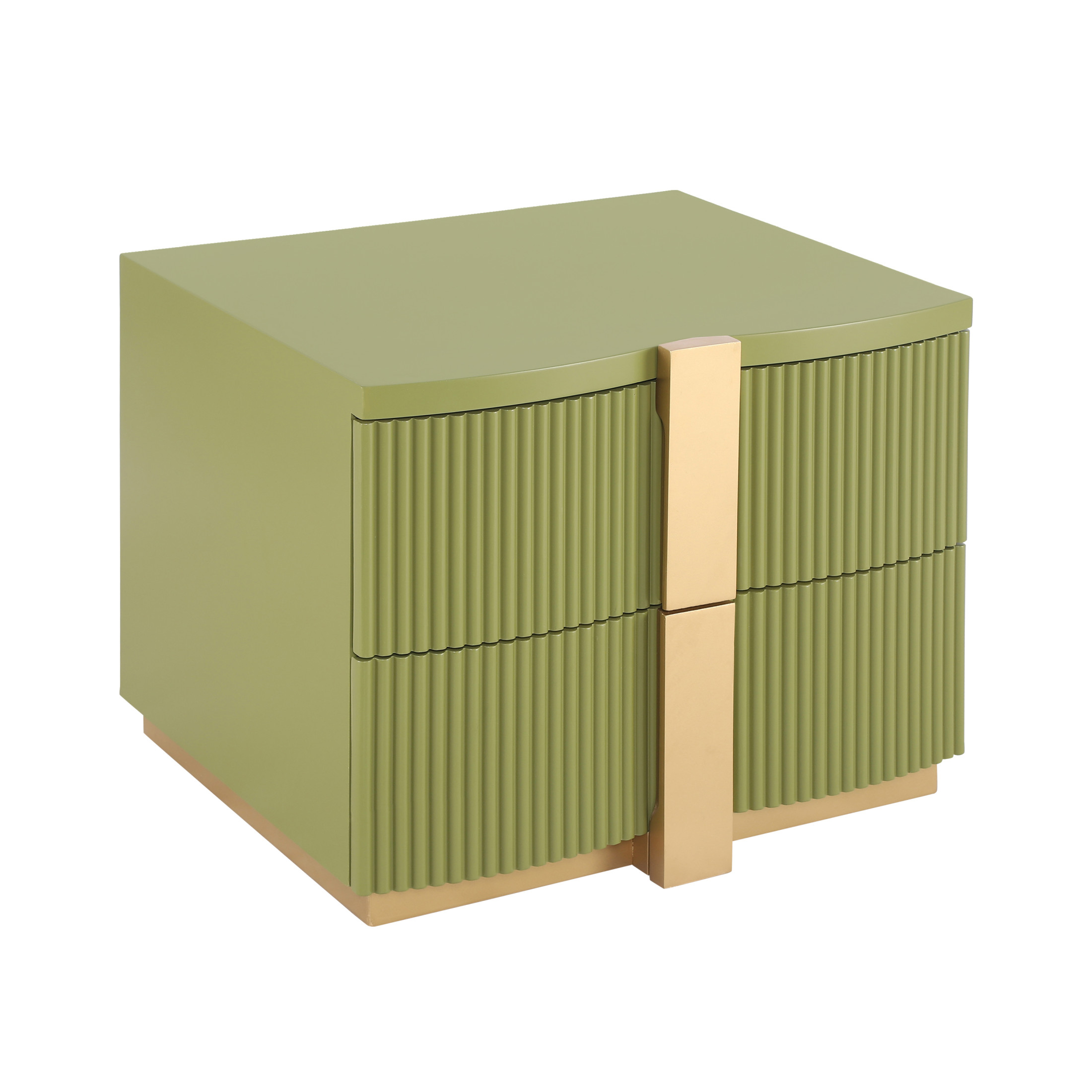 Christopher Knight Home 23.6" Modern Nightstand, 2-Drawer Fluted MDF Bedside Table, Olive Green