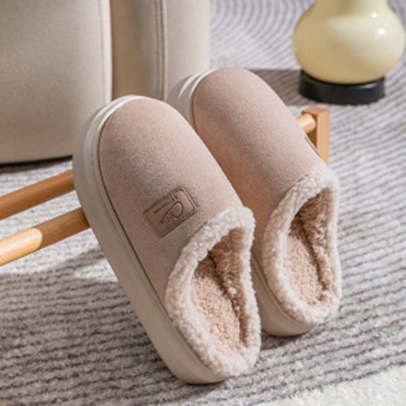 Heisall Women's Fuzzy Suede Slippers with Anti-Slip Sole, Thick Lined Warm Slippers for Indoor/Outdoor, Fluffy Letter Print House Shoes in Pink & Beige (Sizes 36-41EU)