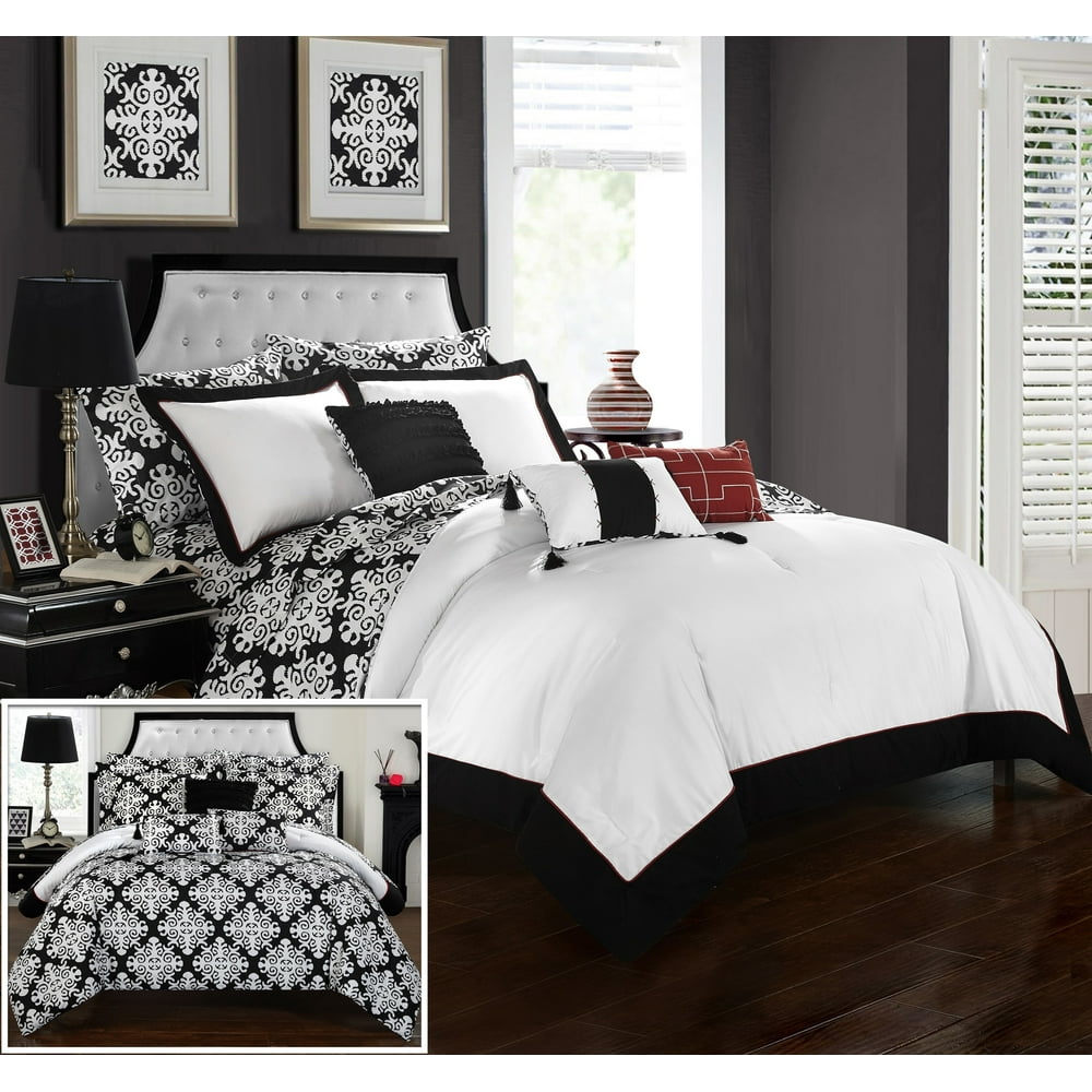 Chic Home 10 Piece Naira Black and White REVERSIBLE Medallion printed