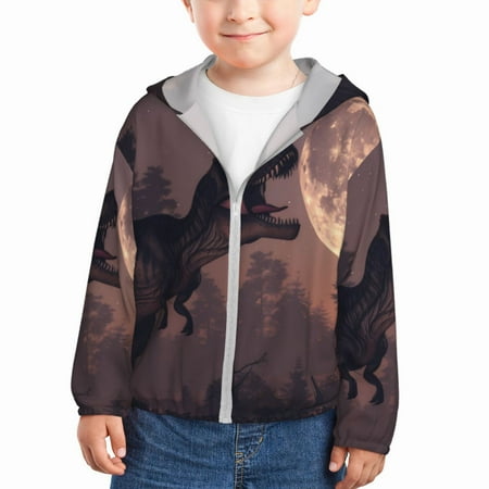 

Gaeub Dinosaur Moonlit Forest Print Athletic Sun Protection Hoodie for Kids Long Sleeve Outdoor UV Shirt Running Fishing Top for Boys Girls-2 Years
