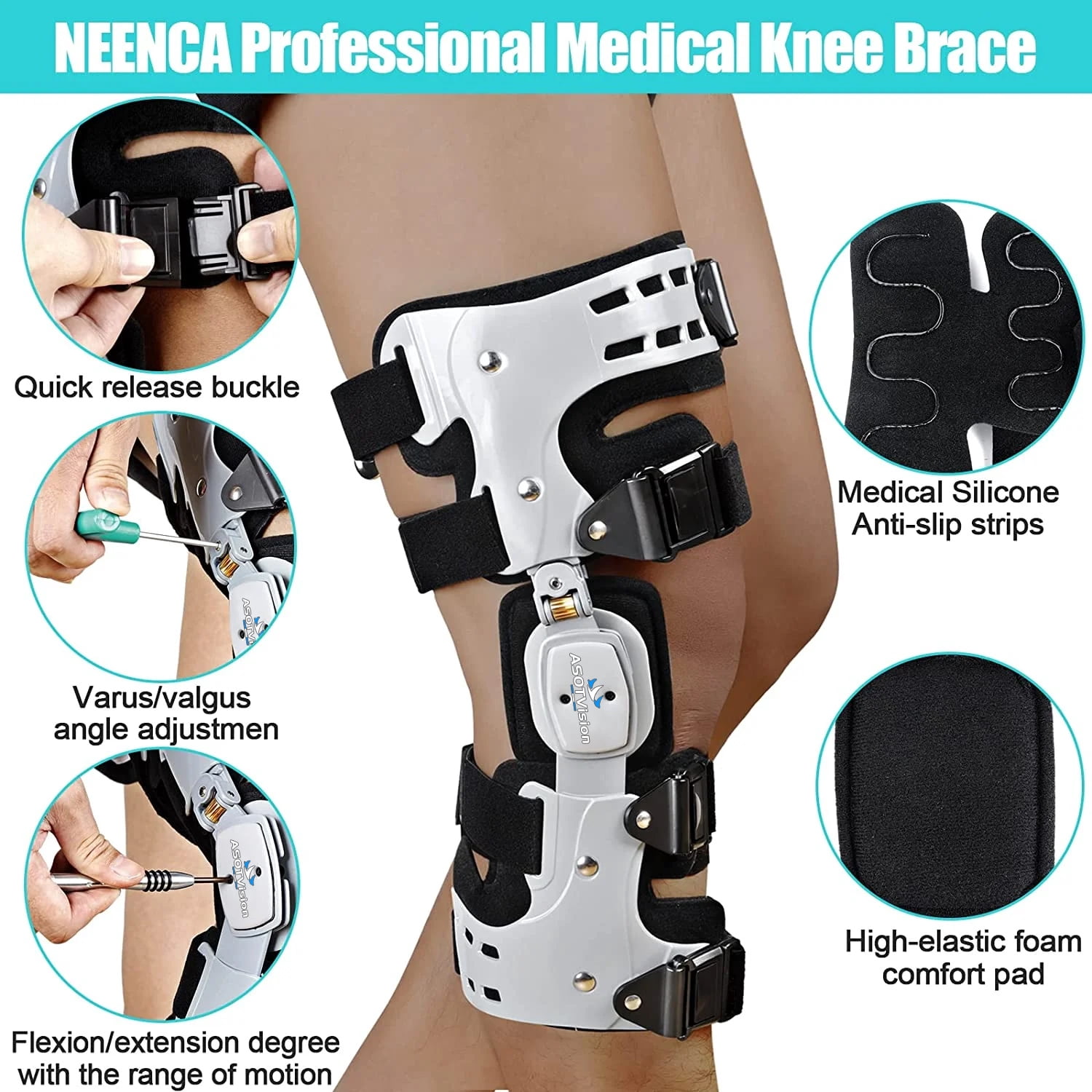 ASOTVision OA Unloader Knee Brace for Men and Women – Adjustable Support for Meniscus Tear, Arthritis, Osteoarthritis, Post-op Pain Relief (Left)