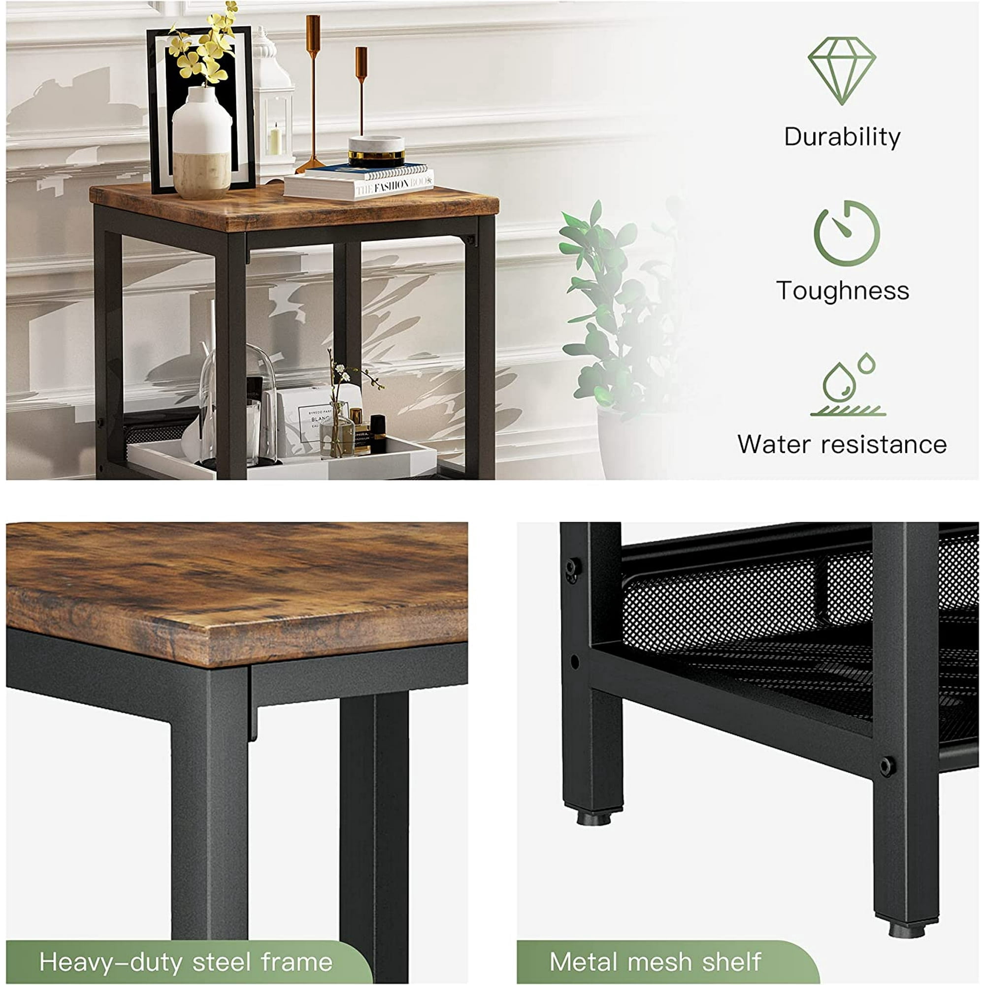 Lamerge Storage 3 Piece Modern Living Room Wooden Industrial Coffee Table Set，Brown