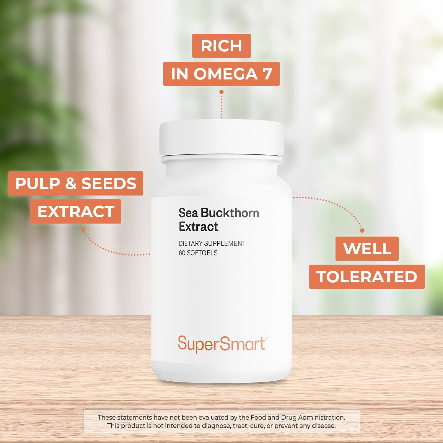 SuperSmart - Sea Buckthorn Extract 1000 mg per Day - Omega 7 Oil Supplement | Non-GMO & Gluten Free - 60 Softgels