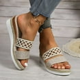 thumbnail image 6 of Womens Elastic Strappy Wedge Sandals Open Toe Summer Beach Low Wedges Shoes Beige 5.5, 6 of 7