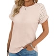 thumbnail image 4 of UVN Summer Blouses for Women Short Sleeve Crewneck Dressy Shirts Ladies Casual Waffle Knit Hollow Out Tunic Tops, 4 of 9