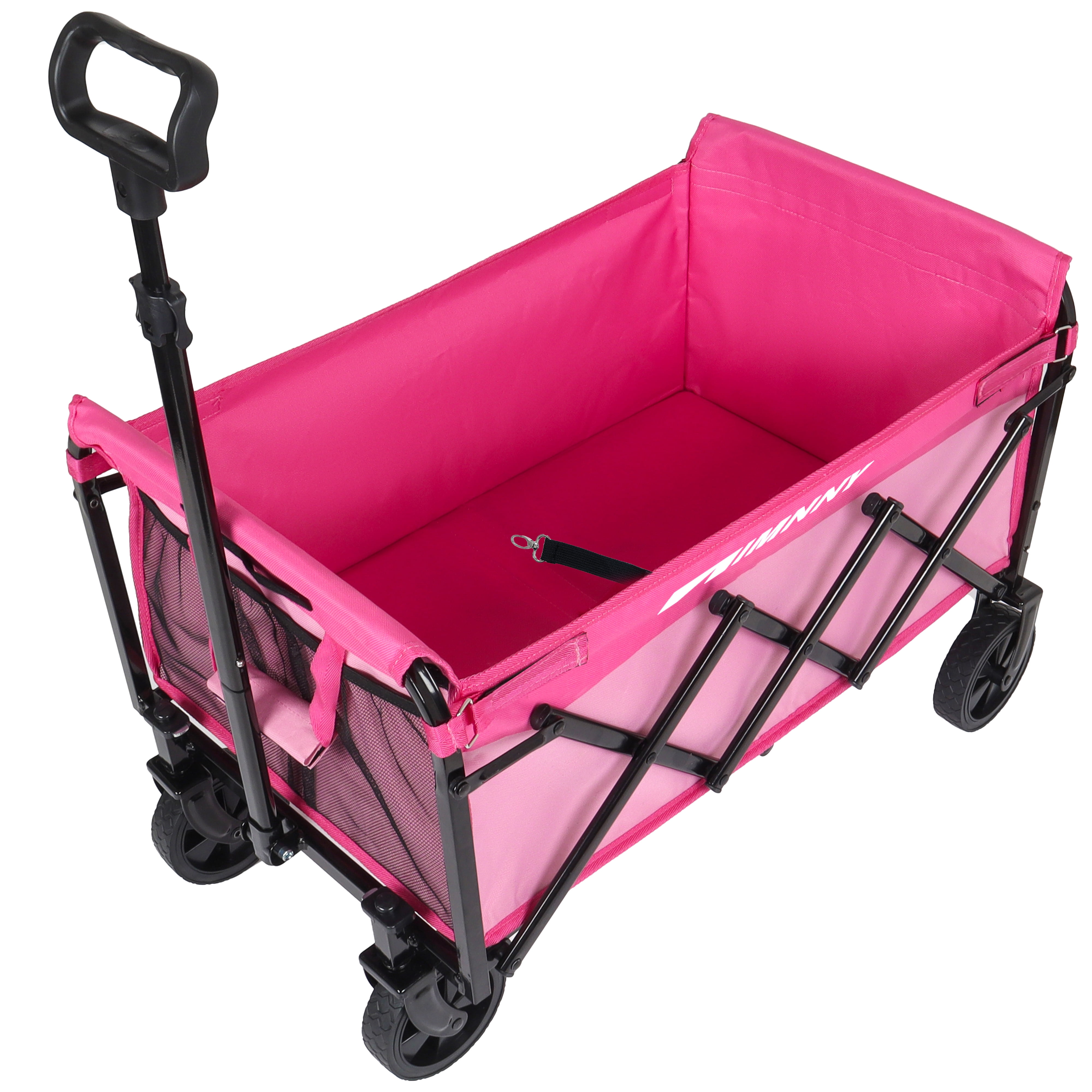 Collapsible Wagon with Wheels, Lightweight Utility Camping Wagons Carts Foldable with 360lbs Weight Capacity, Carts with Cup Holders for Garden, Sports, Grocery, Shopping (Pink)