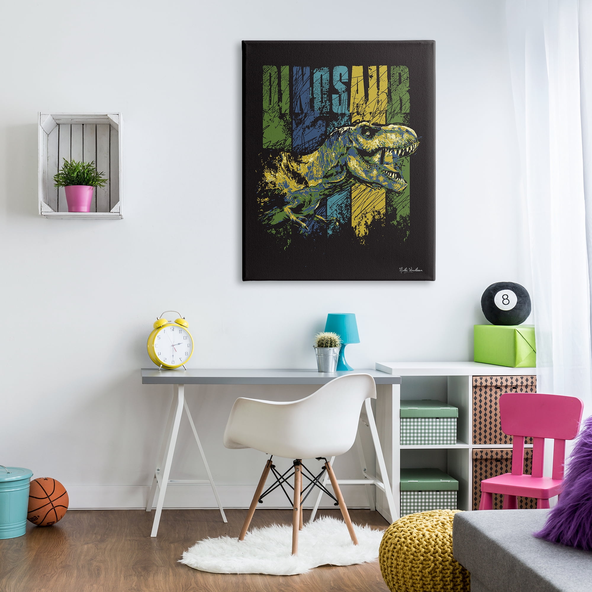 Stupell Industries Dinosaur T-Rex Illustration Animals & Insects Painting Gallery Wrapped Canvas Print Wall Art, 36 x 48