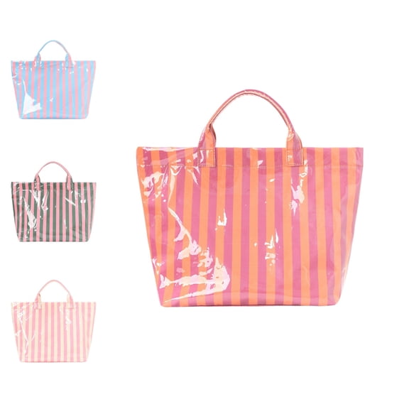 Women's Striped Tote Bag, 17.32" Large Capacity Waterproof Glossy Top Handle Handbag, Lightweight Fashion Casual Tote for Shopping Travel Work Daily Commute