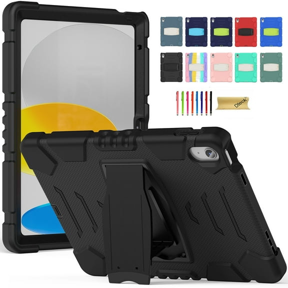 Dteck Case for ipad 10th Generation 10.9 inch 2022, Heavy Duty Shockproof Rugged Protective Cover with Built-in Stand for 10.9" iPad 10th Gen,Black