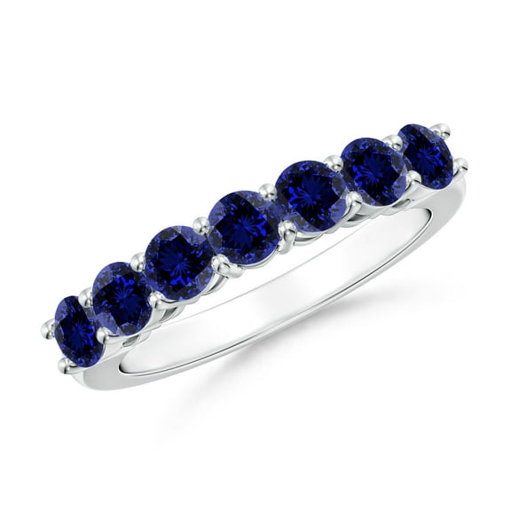 ANGARA Lab Grown Half Eternity Seven Stone Blue Sapphire Wedding Band for Women in 925 Sterling Silver (Size-3.5mm) | September Birthstone Jewelry for Her | Lab-Grown Blue Sapphire Ring