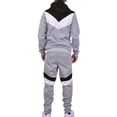 thumbnail image 3 of Riflessi Men's Athletic Sports Casual 2 Piece Color Block Tracksuit Hoodie Jogger Pants Sweatsuit Set (H.Grey/White/Black, M), 3 of 4