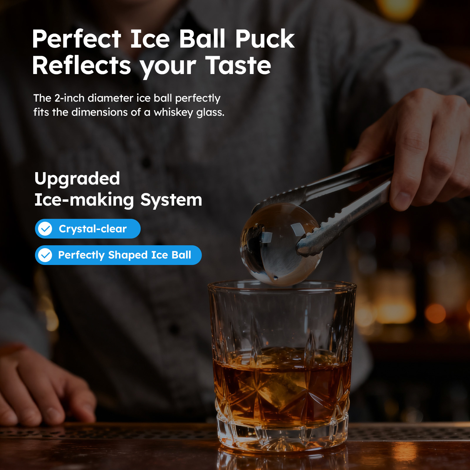 Joreek Clear Ice Ball Maker Countertop, 40Pcs/day, 2Pcs Ready in 60Mins, Self-Cleaning, Sphere Ice Maker Machine with Self-Cleaning for Whiskey/Brandy/Rum