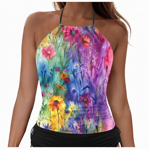 Rotm Tankini Tops for Women Swimwear Women's Tankini Top Only Tummy Control Bathing Suits Top Modest Swim Tank Tops Light Purple,2XL