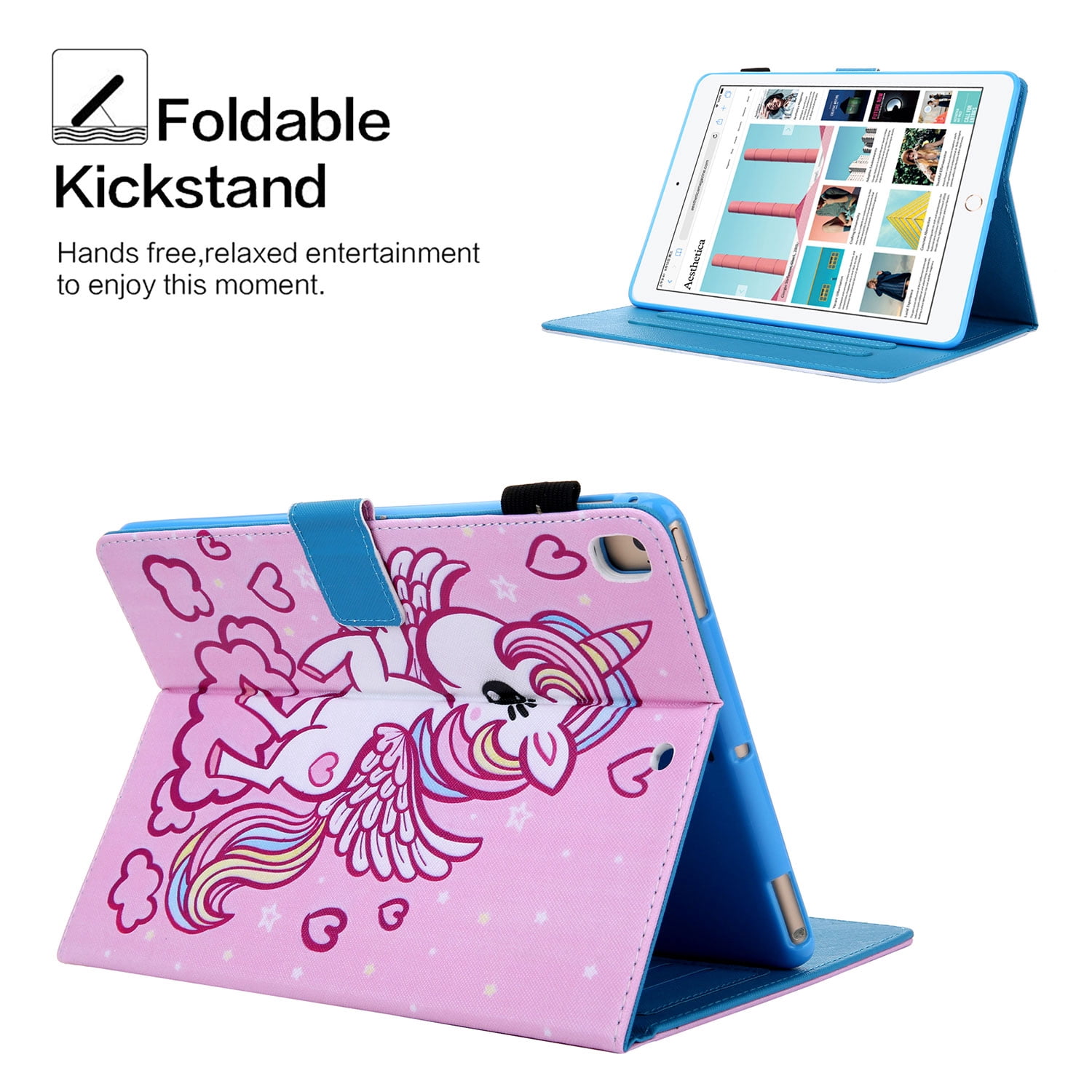 iPad 10.2 Case for iPad 8th 7th Gen 2020 2019, Allytech PU Leather Slim Fit Protection Smart Cover Auto Sleep Wake Pencil Holder Muilt Angle Stand Folio Flip Cover for Apple iPad 10.2",Flying Unicorn