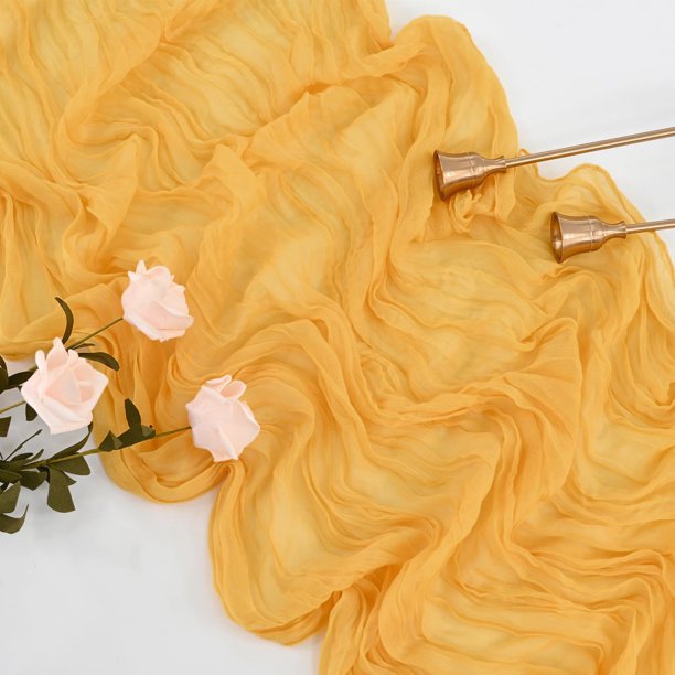 Xiao Hua 1 mantel de gasa plisada para mesa, decoración de boda, fiesta, amarillo, 400 x 90 cm
