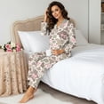 thumbnail image 2 of Yuyamidu Comfortable Pajamas Set for Fall Spring Winter Casual Tredny T-Shirt Sleepwear Pink Bow Camo V Neck Shirt 2PCS Thermal Button PJ Women Athletic Clothing Size XS, 2 of 9