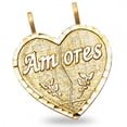 thumbnail image 1 of 14k Yellow Gold Amores Broken Heart Couple Sharing Love Charm Diamond Cut Pendant New 24 mm x 26 mm, 1 of 1