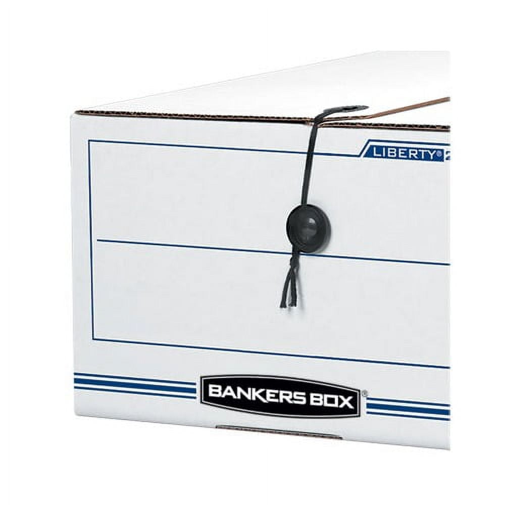 Bankers Box® Liberty® Standard-Duty Storage Box With String & Button Closure, 23 1/4" x 9 1/2" x 4 1/4", 60% Recycled, White/Blue