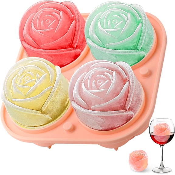 Yhmxh Rose Ice Cubes Mold, 2 Inches Silicone Gift Ball Ice Maker Mold, 3D Flower Shaped Ice Tray with Lids, Easy Release Ice Ball Maker for Cocktails, Whiskey, Juice, Homemade Drinks
