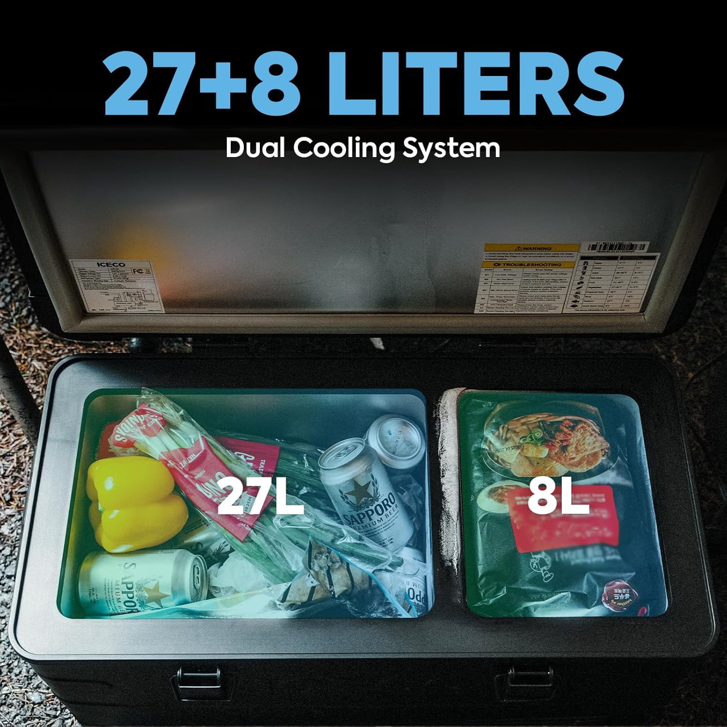 ICECO APL35 Dual Zone Portable Fridge Freezer, 37 Quart 12V Car Refrigerator with Secop Nano Compressor, Aluminum Cooler