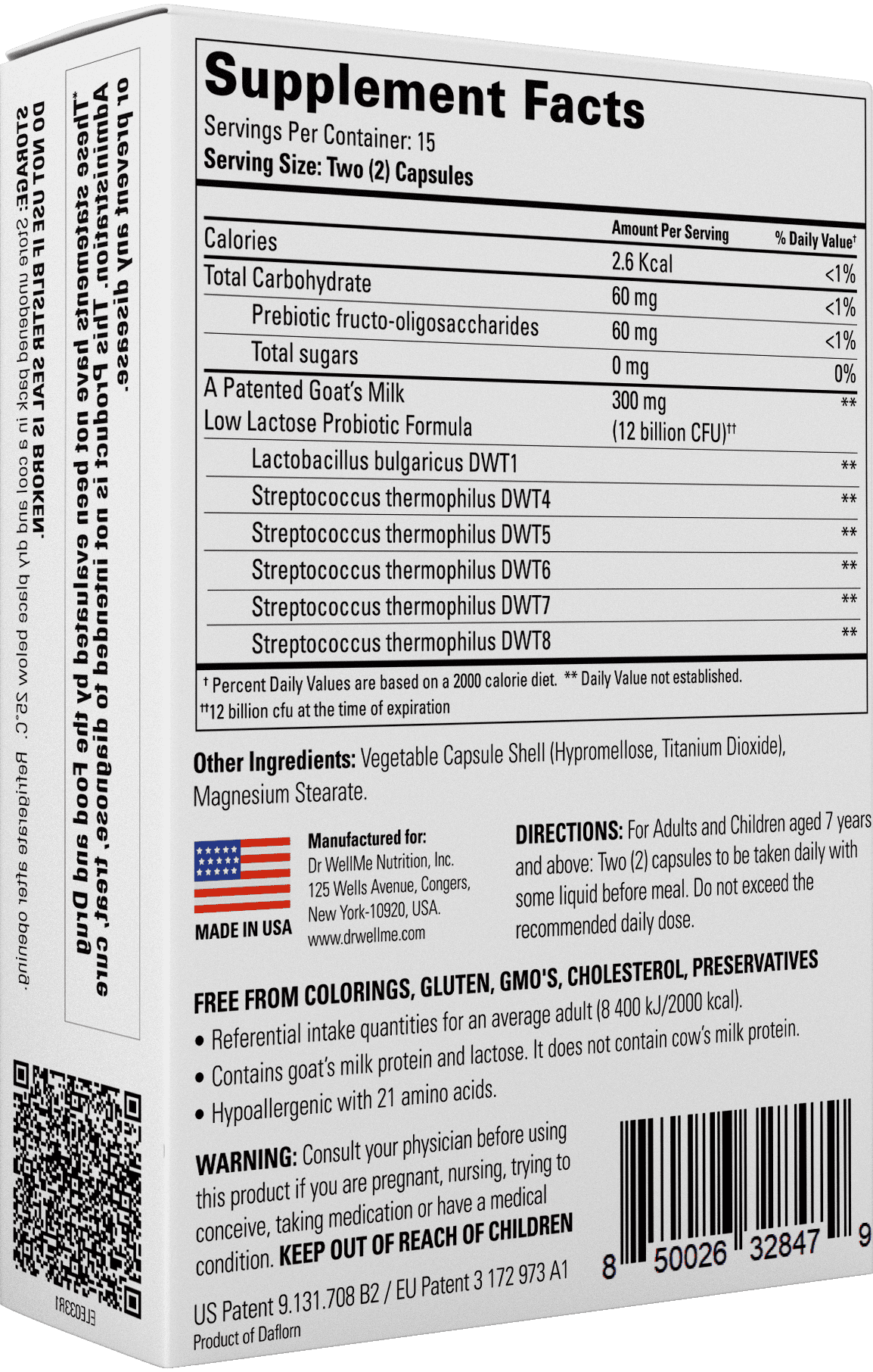Dr. WellMe Laktera Allergy Free ++ Probiotics for Digestive Health, Immune Support & Gut Health Supplements - Low Lactose Goat’s Milk Probiotic Formula for Women & Men 30 Capsules