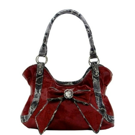 - Texas Leather 500271RD Shiny Material with Matching Bow Trimmed in Snake Print Office Specials Handbags & Wallets, Red