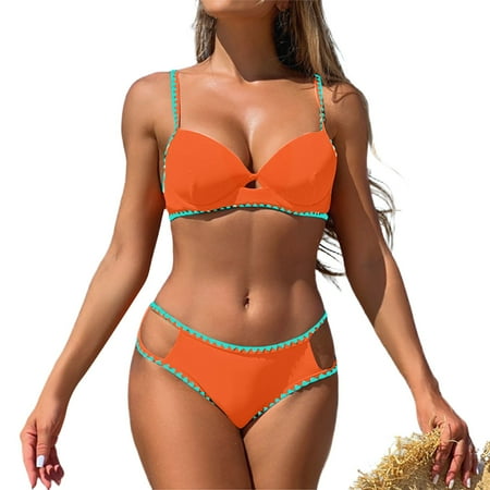 Divhosrg High Waisted Bikini Sets for Women  Bikini Sets for Women Cheeky  Plus Size Bathing Suit  Womens Swimwear Bikini  Orange Swim Suits for Women 2025 Plus Size L