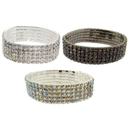Bulk Buys 5 Row Crystal Stretch Bracelet-Black Diamond - Pack of 2