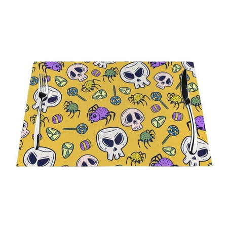 

PUREYAH Table Placemats Set of 1 Washable Heat Resistant Halloween Happy Spooky Holidays Table Decorations Placemats for Dining Room Kitchen