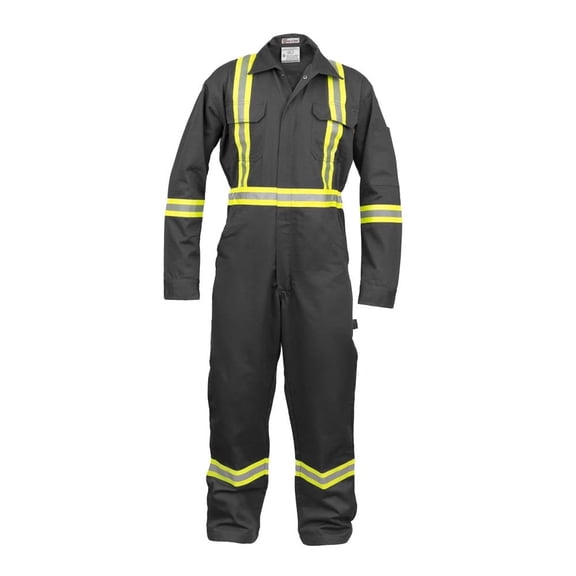 Safety Hi Vis Coverall with Leg Zipper 100% Cotton, 7 oz (Small, Dark Grey)