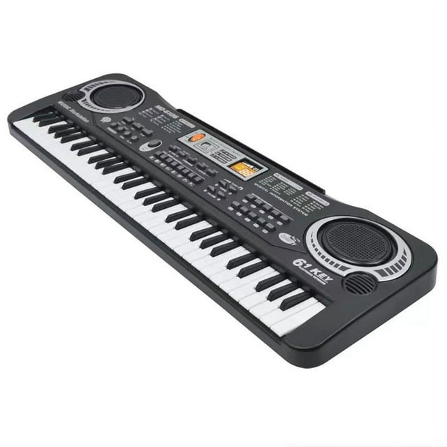 Teclado de piano digital de 61 teclas con micrófono recargable USB para escenario de bar, adecuado para principiantes-negro