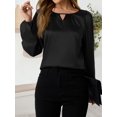 thumbnail image 4 of Women'S Satin Casual Long Sleeve Shirt, Elegant Business Work Top, Formal Autumn Outfit for the Office Black L, 4 of 9