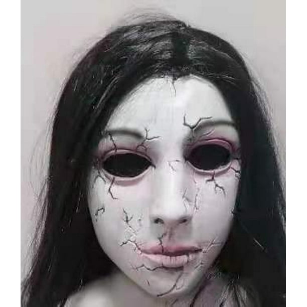 Máscara de terror realista de látex espeluznante para Halloween, cubrecabezas completo, disfraz de fantasma femenino, accesorios para fiesta de máscaras, decoraciones de casa embrujada, accesorios d