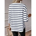 thumbnail image 3 of Womens 3/4 Length Sleeve Tops Striped Boat Neck Shirt Frenchy Cotton Tees Blue S, 3 of 6
