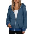 thumbnail image 3 of Zip Up Hoodie For Women Casual Long Sleeve Sweatshirts Fall Winter Track Jackets, L, 3 of 6
