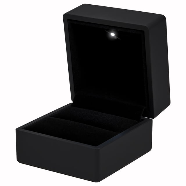 Caja para anillo con luz LED AurixCompact 1Pza Negro 6x6.5x5cm PVC Joyero.