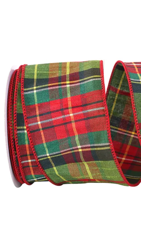 JAM Paper Plaid Christmas Multi-color Polyester Ribbon, 20yd x 2.5in, 1/Pack