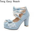 thumbnail image 4 of Zapatos de tacón alto con correa cruzada para mujer, bombas Mary Jane para fiesta, boda, Cosplay, blanco, rosa, negro, fresa, arco, Princesa, Cosplay, Lolita, 4 of 5