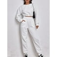 thumbnail image 3 of Biekopu Women's Fall Casual Outfits, Solid Color Waffled Long Sleeve Crop Sweatshirt + Elastic Waist Pants Casual Tracksuit, 3 of 7