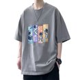 thumbnail image 1 of Hombres Casual Camisetas de Manga Corta Moda Suelta Patrón de Dibujos Animados Estampado de Letras Hombres Manga Corta Tops de Verano para Viajes Diarios Gris Oscuro XL, 1 of 12