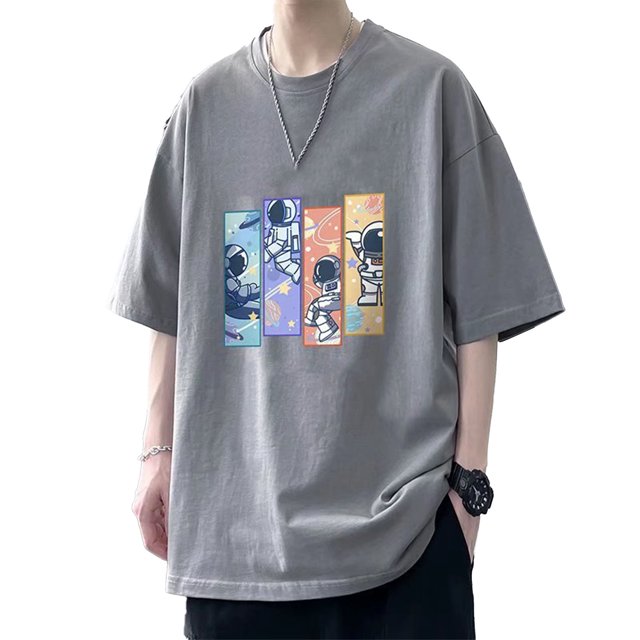 Hombres Casual Camisetas de Manga Corta Moda Suelta Patrón de Dibujos Animados Estampado de Letras Hombres Manga Corta Tops de Verano para Viajes Diarios Gris Oscuro XL
