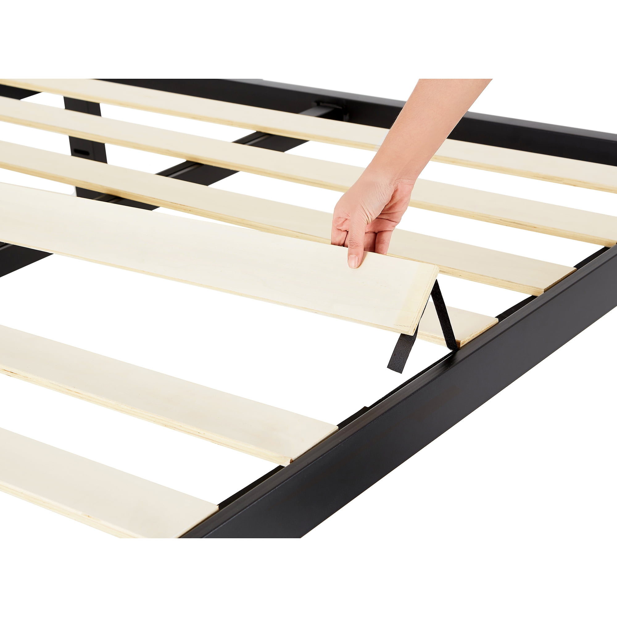 Intellibase Deluxe Black Metal Platform Bed Frame With Wooden Slats Intellibase Deluxe Black Metal Platform Bed Frame With Wooden Slats Queen Sized Com