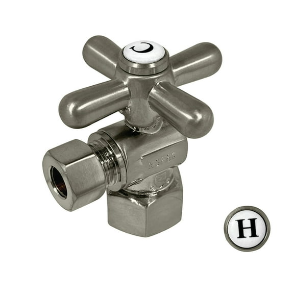 Kingston Brass CC43108X 1/2-Inch FIP x 3/8-Inch O.D. Comp Quarter-Turn Angle Shut-Off Valve in Brushed Nickel